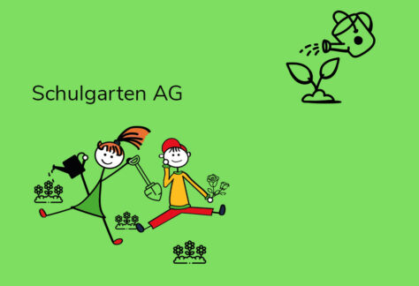 Logo mit Gieskanne, Schaufel und Rosen