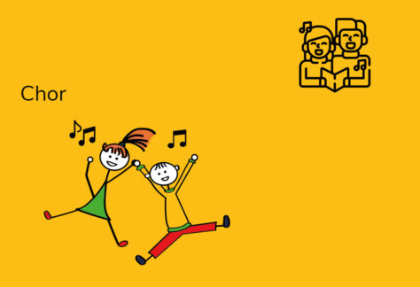 Logo Junge und Mädchen singend mit Noten